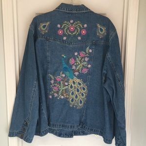 Embroidered Peacock Jean Jacket